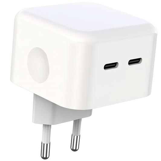 Polnilnik omrežja XO Design L102, 35W, 3A, 2 x USB-C, Bel