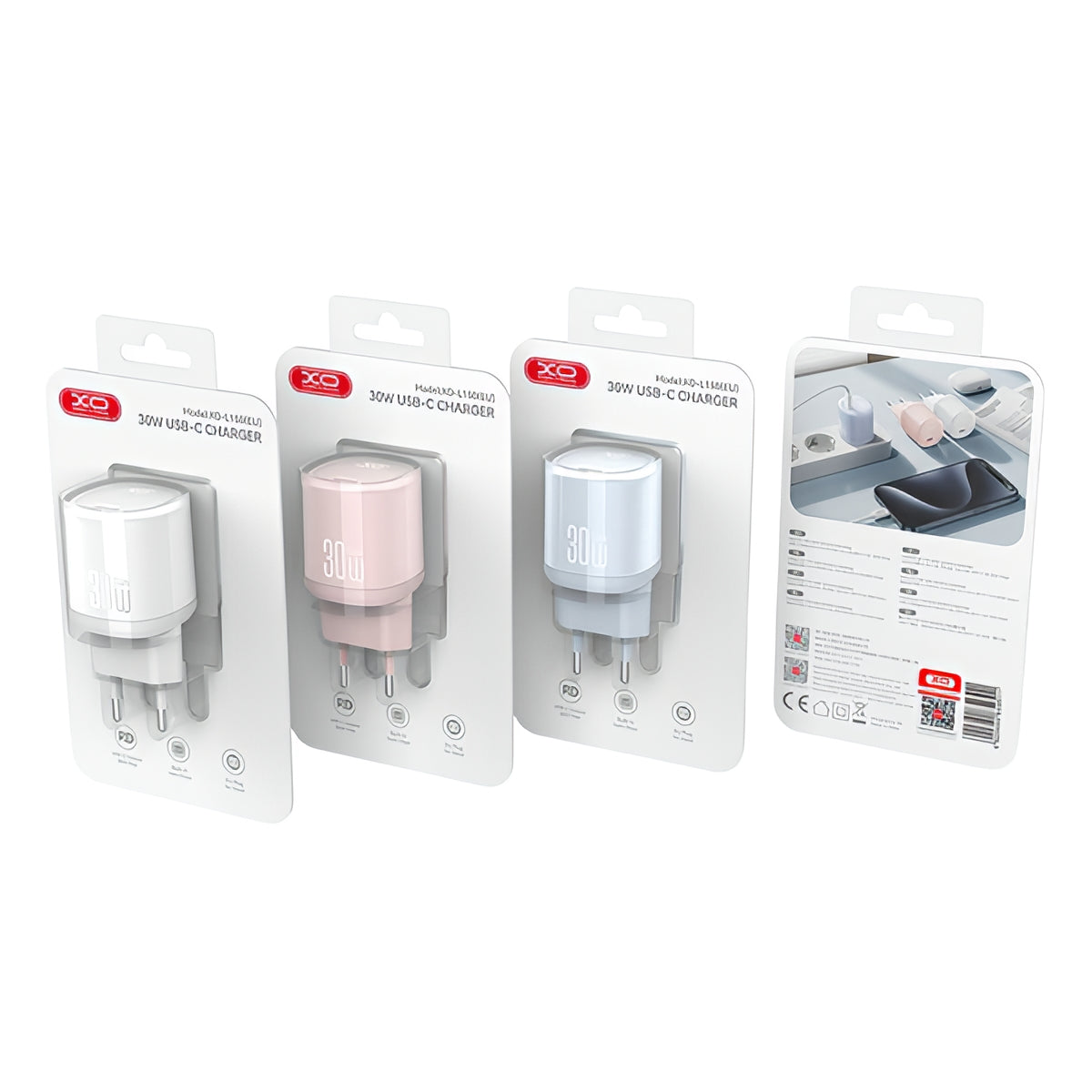 Polnilnik omrežja XO Design L150, 30W, 3A, 1 x USB-C, Bel
