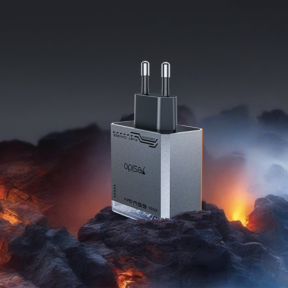 Polnilnik Yesido YC101, 65W, 3.25A, 1 x USB-A - 2 x USB-C, črn