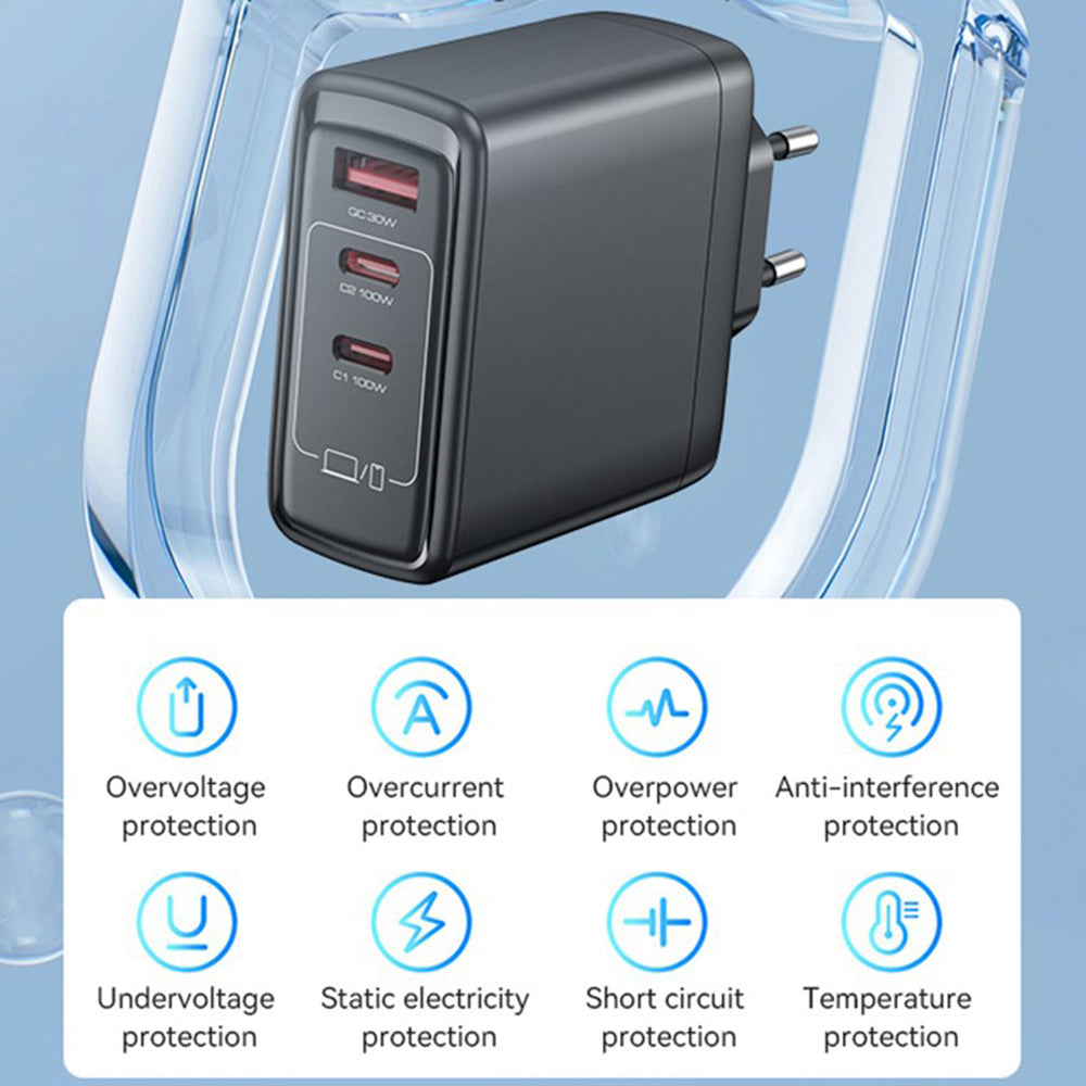 Polnilnik Yesido YC142, 100W, 5A, 1 x USB-A - 2 x USB-C, črn