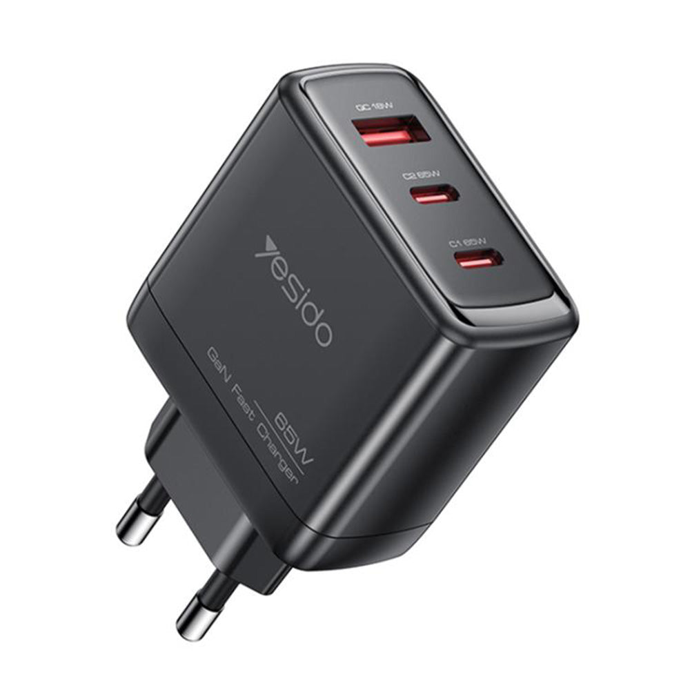 Polnilnik Yesido YC144, 65W, 3.25A, 1 x USB-A - 2 x USB-C, črn
