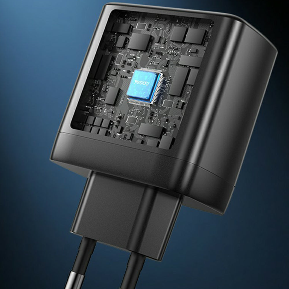 Polnilnik Yesido YC144, 65W, 3.25A, 1 x USB-A - 2 x USB-C, črn