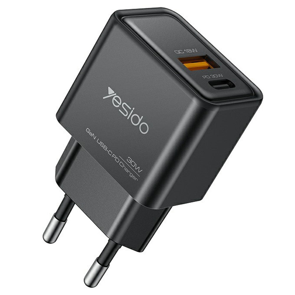 Polnilnik Yesido YC64, 30W, 3A, 1 x USB-A - 1 x USB-C, črn