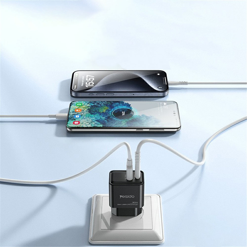 Polnilnik Yesido YC64, 30W, 3A, 1 x USB-A - 1 x USB-C, črn