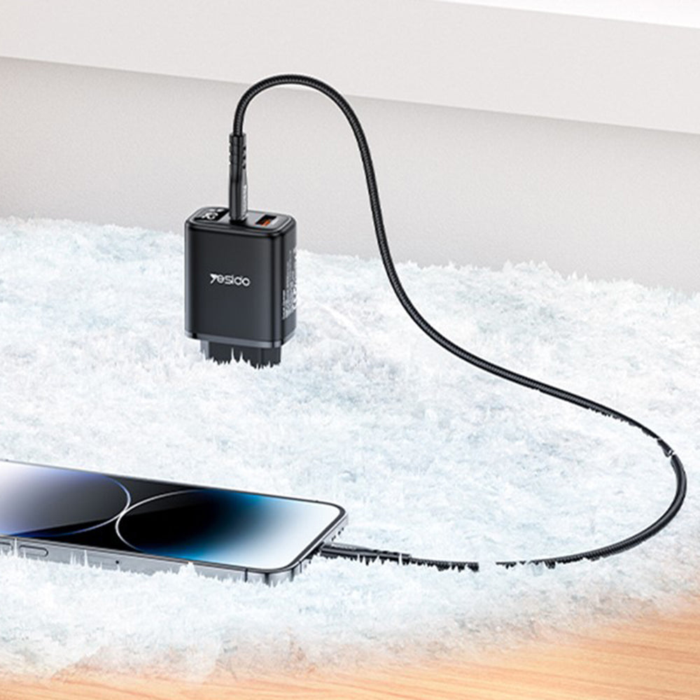 Polnilnik omrežja Yesido YC68, 20W zaslon, 3A, 1 x USB-A - 1 x USB-C, črn