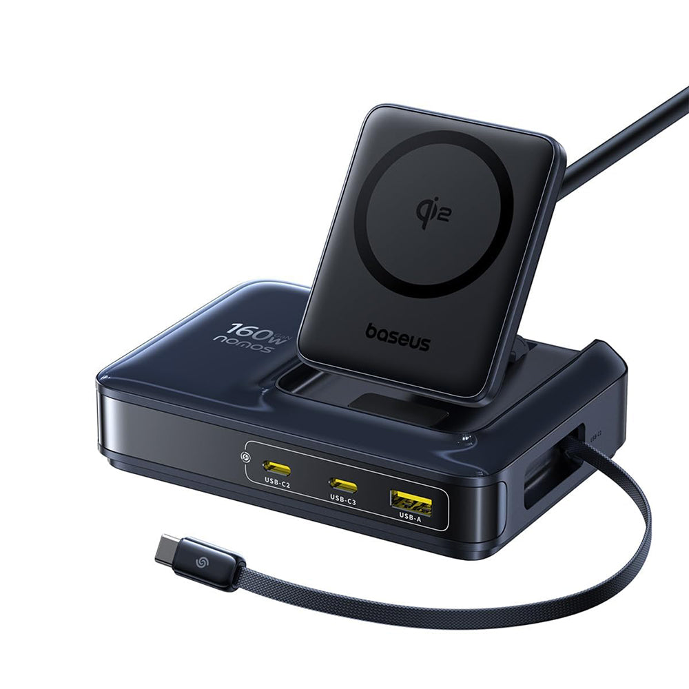 Polnilna postaja Baseus Nomos NH21 QI 5v1, 160W, 5A, 1 x USB-A - 2 x USB-C, Črna E0121700
