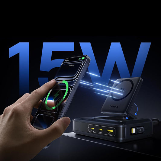 Polnilna postaja Baseus Nomos NH21 QI 5v1, 160W, 5A, 1 x USB-A - 2 x USB-C, Črna E0121700