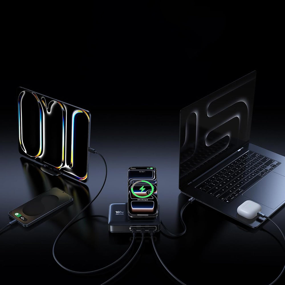 Polnilna postaja Baseus Nomos NH21 QI 5v1, 160W, 5A, 1 x USB-A - 2 x USB-C, Črna E0121700