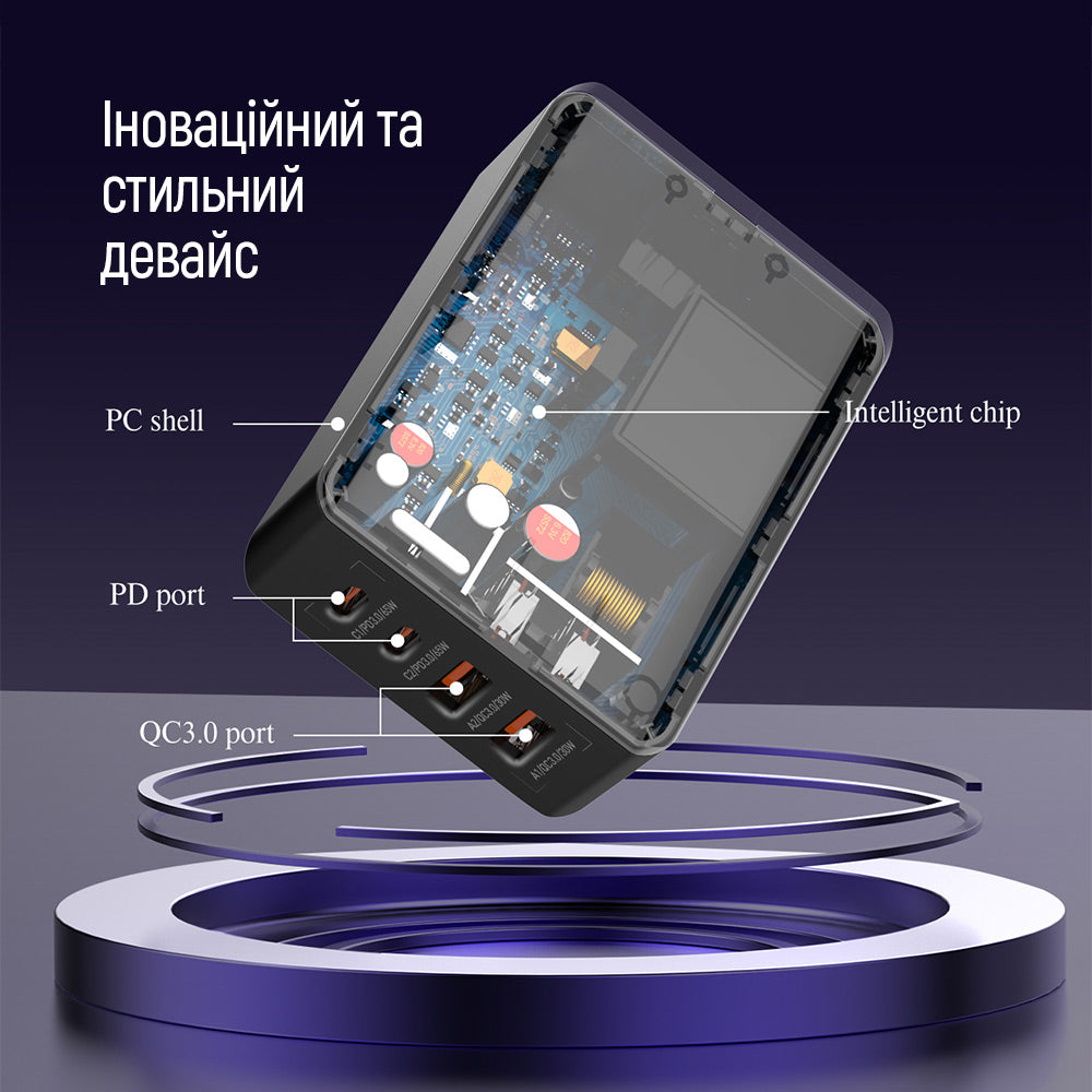 Polnilna postaja ColorWay Display, 65W, 3.25A, 2 x USB-A - 2 x USB-C, črna