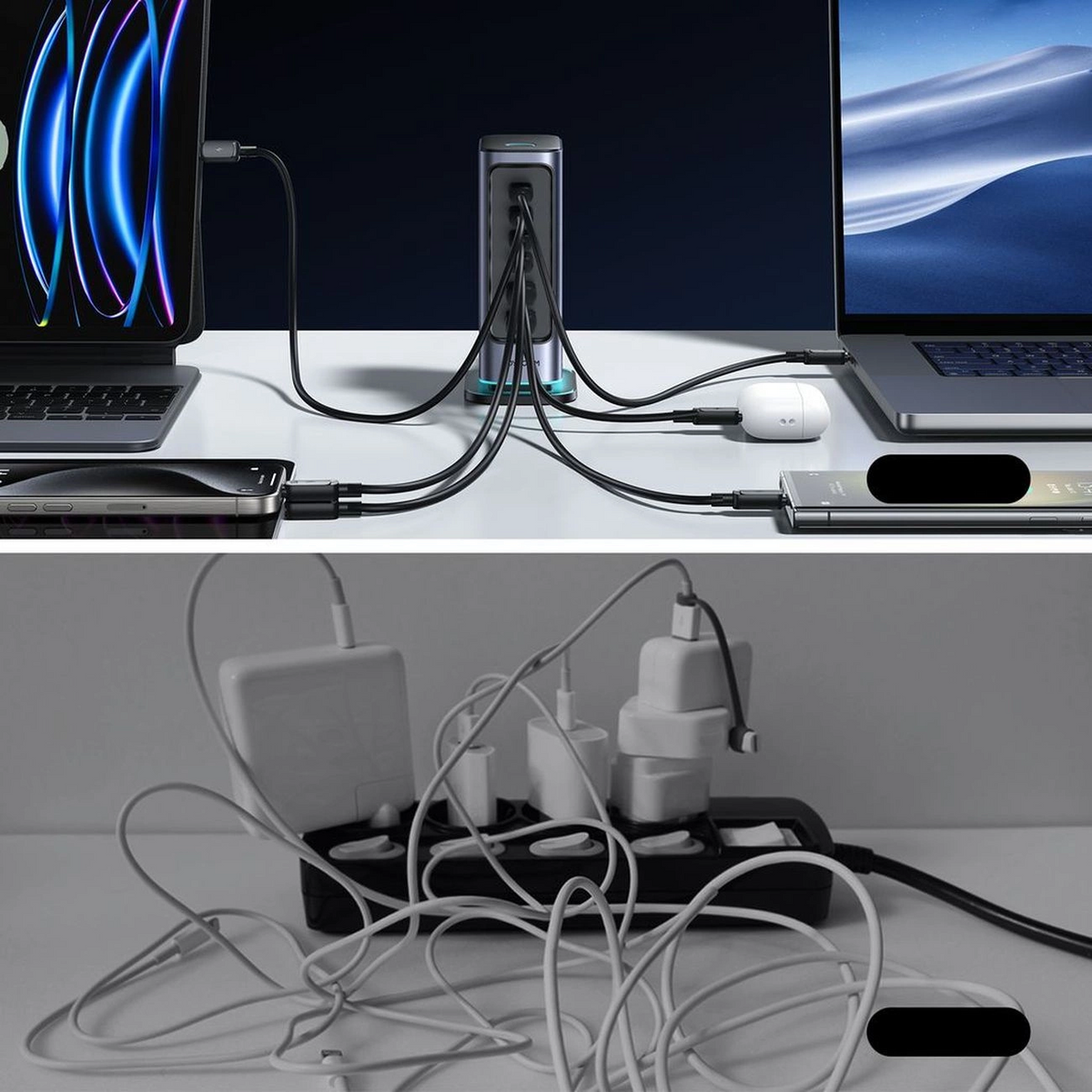 Polnilec postaje Joyroom JR-TCM02 UK, 65W, 3,25A, 2 x USB-A - 4 x USB-C, Siva