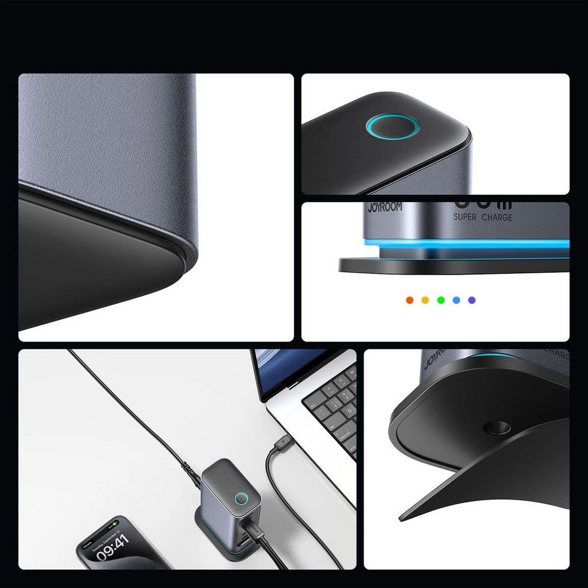 Polnilec postaje Joyroom JR-TCM02 UK, 65W, 3,25A, 2 x USB-A - 4 x USB-C, Siva