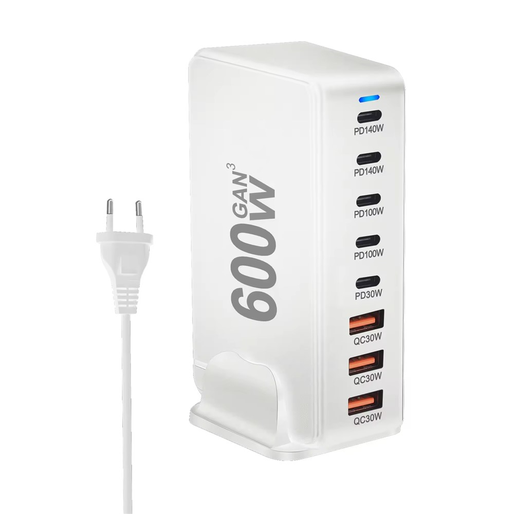 OEM polnilna postaja, 600W, 4 x USB-A - 4 x USB-C, bela