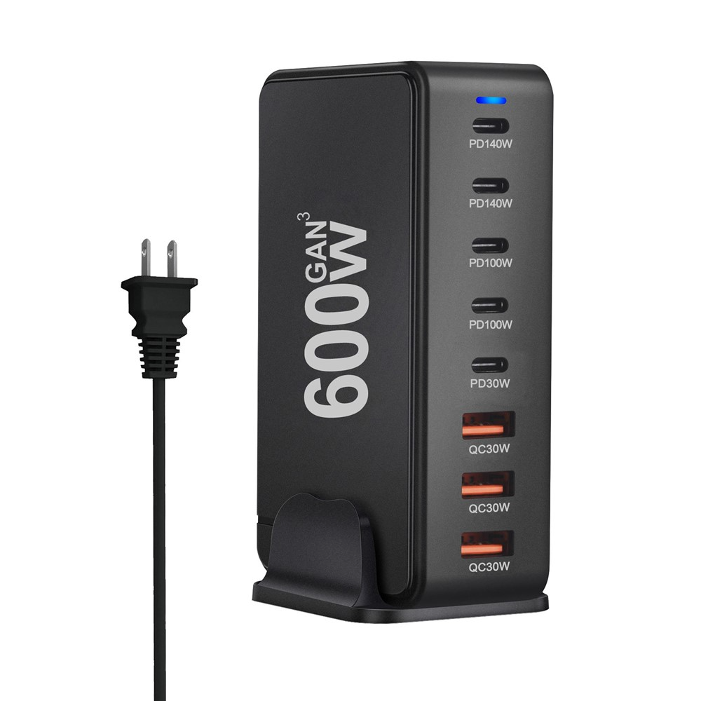 OEM postajni polnilec, 600W, 4 x USB-A - 4 x USB-C, Črn