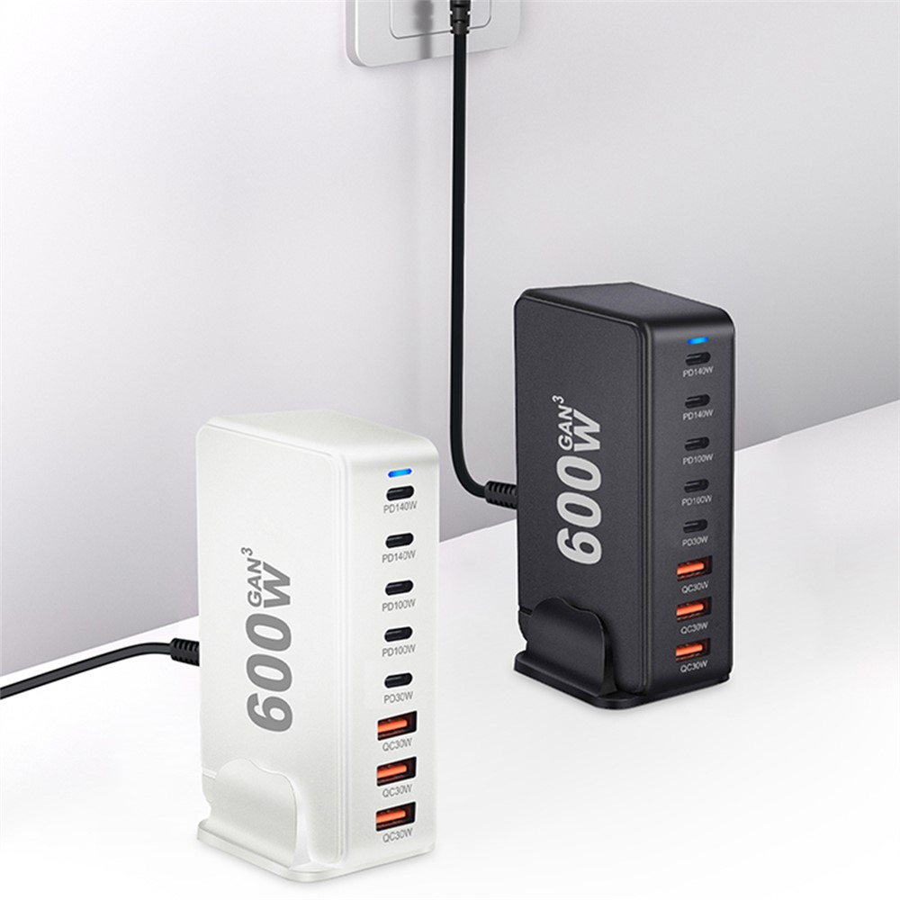 OEM postajni polnilec, 600W, 4 x USB-A - 4 x USB-C, Črn