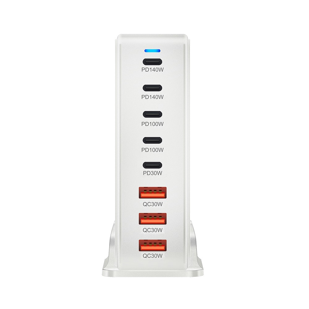 OEM polnilna postaja, 600W, 4 x USB-A - 4 x USB-C, bela