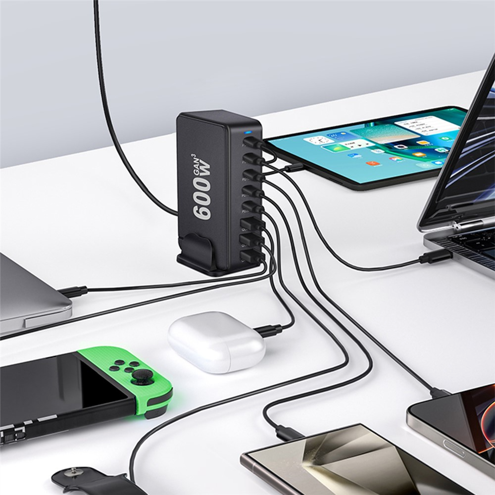 OEM postajni polnilec, 600W, 4 x USB-A - 4 x USB-C, Črn