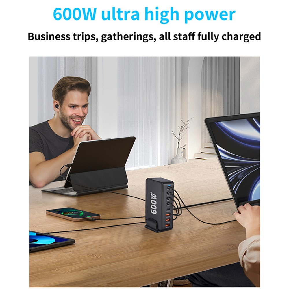 OEM postajni polnilec, 600W, 4 x USB-A - 4 x USB-C, Črn