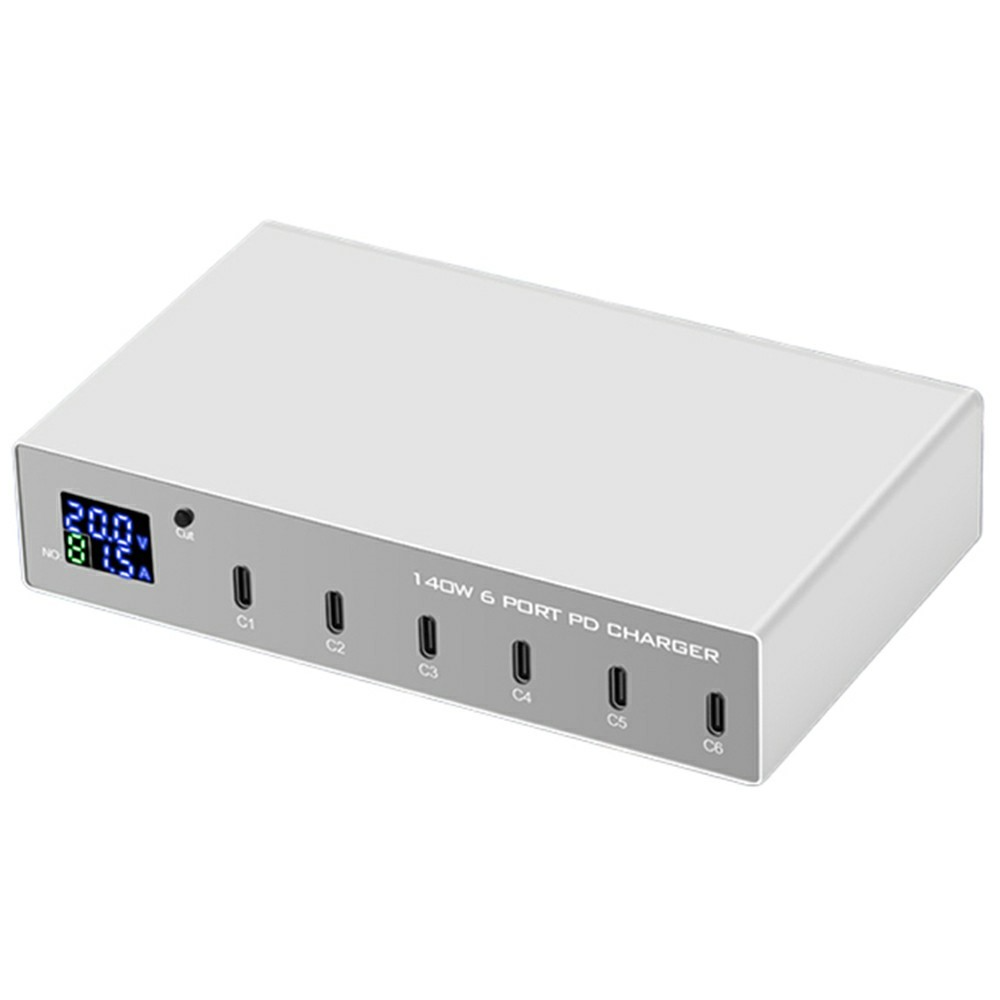 Polnilnik postaje OEM WLX-X6P, 140W, 3A, 6 x USB-C, Srebrn