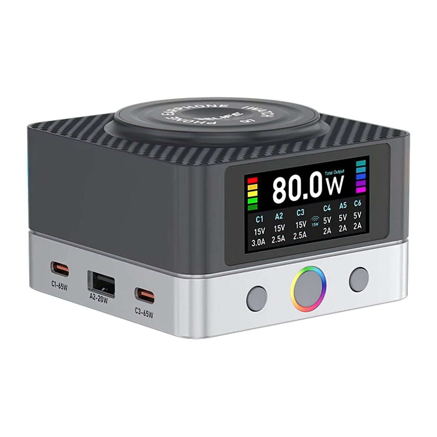 Polnilna postaja Relife Q7 QI, 80W, 3.25A, 2 x USB-A - 4 x USB-C, Siva
