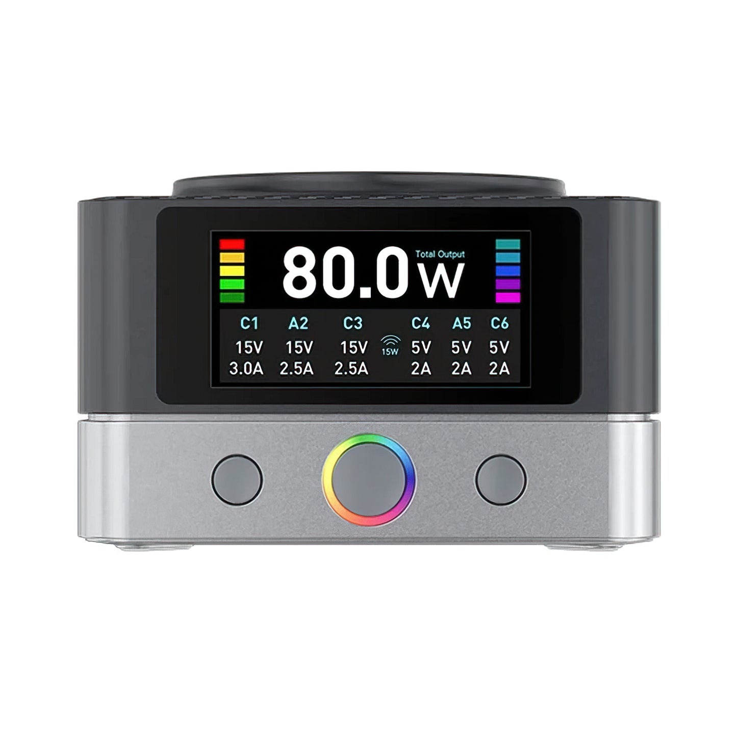 Polnilna postaja Relife Q7 QI, 80W, 3.25A, 2 x USB-A - 4 x USB-C, Siva