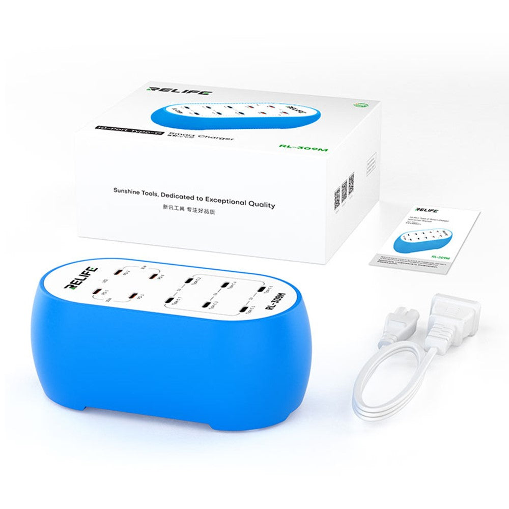 Relife RL-309M Station Charger, 72W, 10 x USB-C, Blue