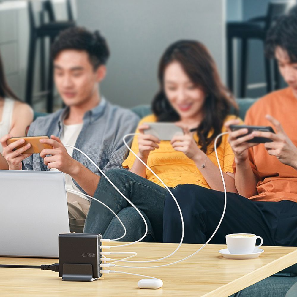 Tech-Protect DC160W-GAN Charging Station, 160W, 5A, 2 x USB-A - 4 x USB-C, Black