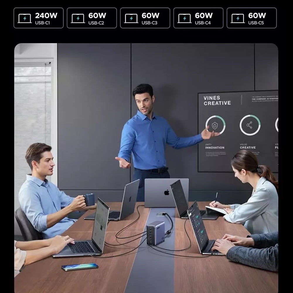 Polnilna postaja UGREEN Nexode X759, 500W, 5A, 1 x USB-A - 5 x USB-C, Siva