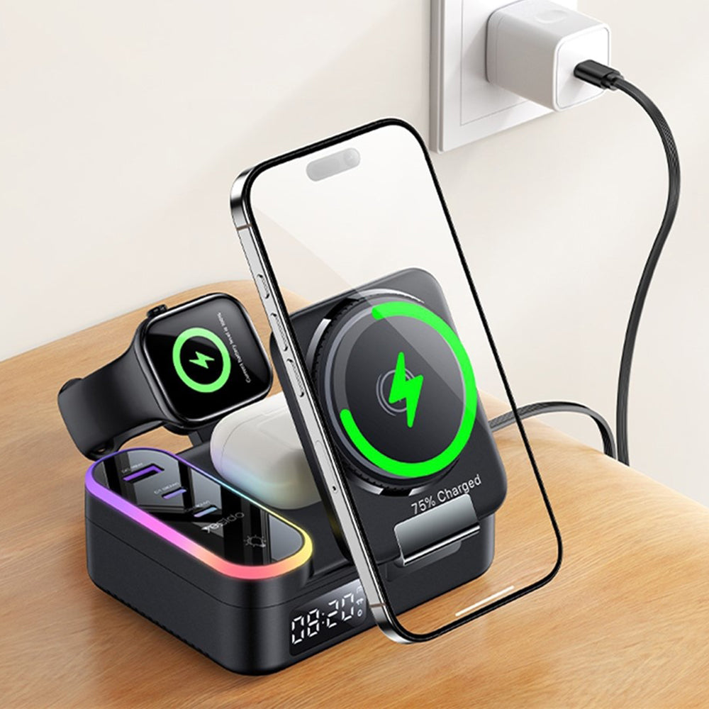 Polnilna postaja Yesido DS38 Display QI 3in1, 65W, 3A, 1 x USB-A - 2 x USB-C, Črna