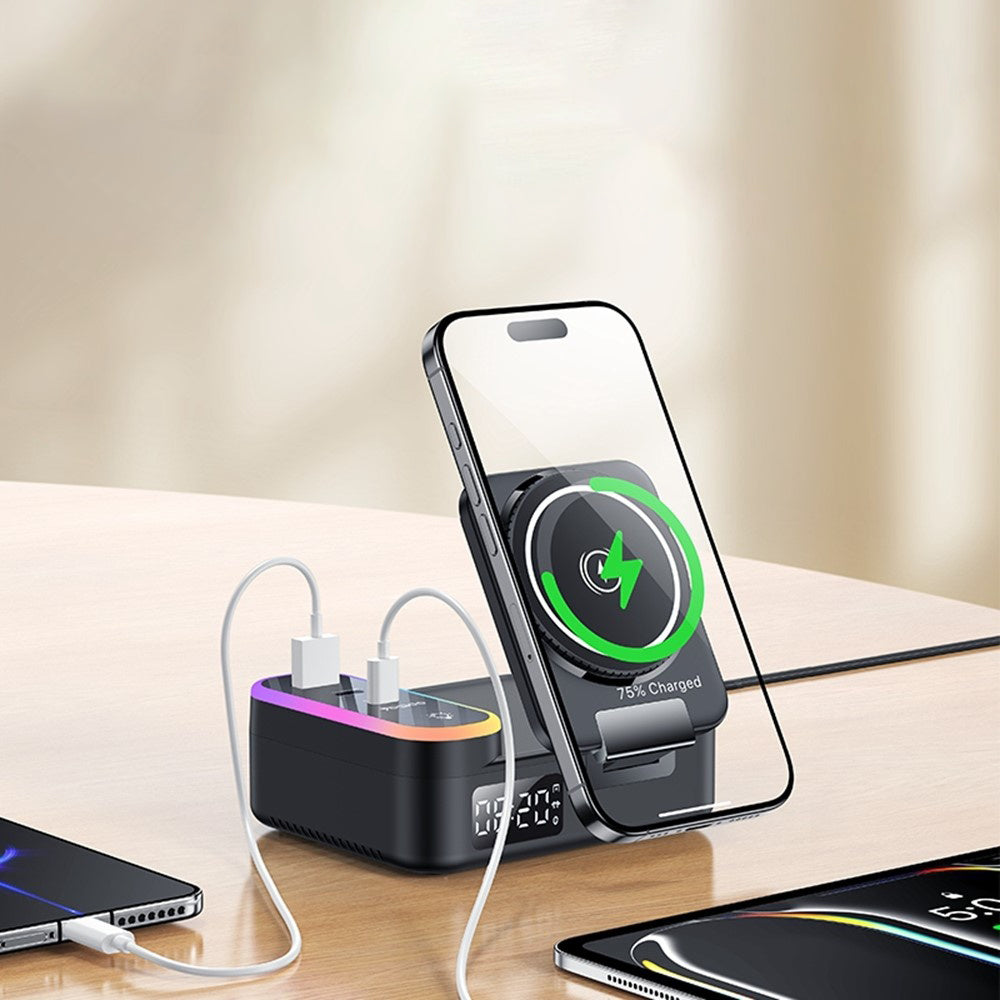 Polnilna postaja Yesido DS38 Display QI 3in1, 65W, 3A, 1 x USB-A - 2 x USB-C, Črna