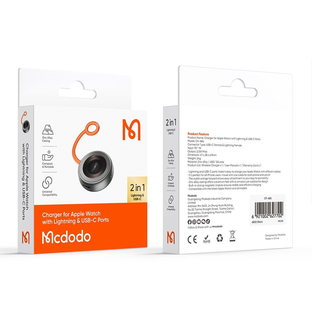 Brezžični polnilec McDodo CH-6840 za Apple Watch Series, črn