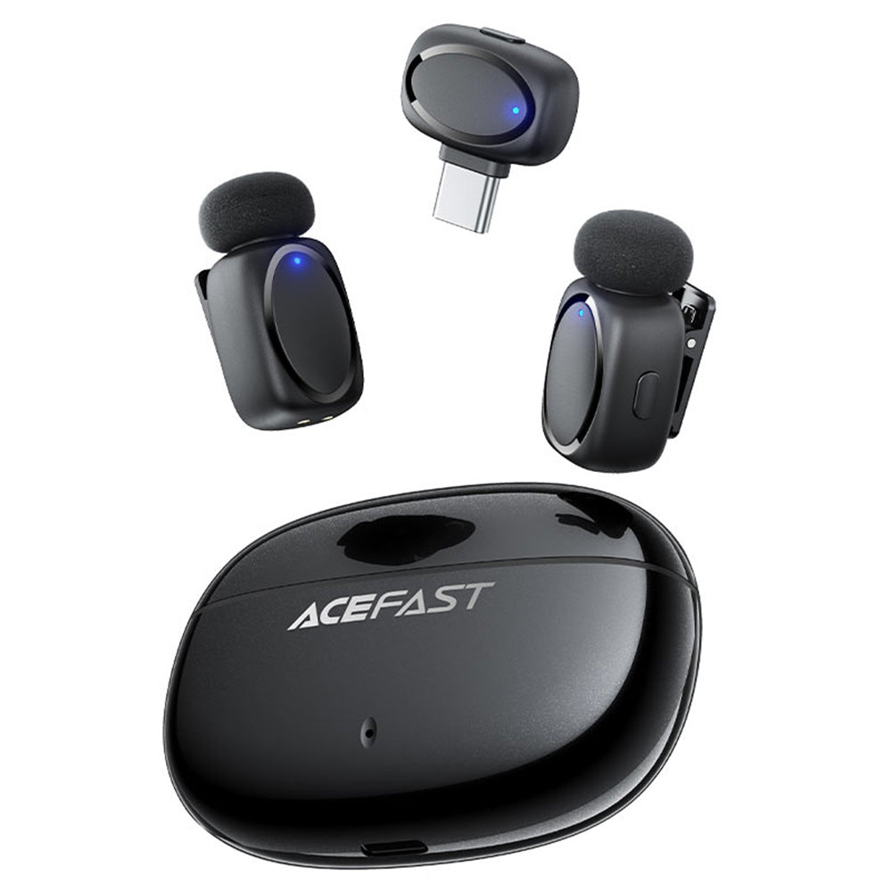 Lavalier Acefast R2, USB-C, Set 2 kosa, Črna