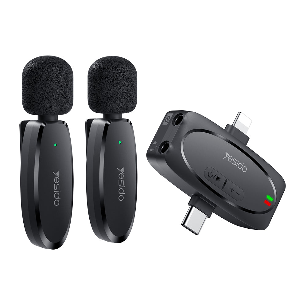 Lavalier Yesido KR15, USB-C / Lightning, Set 2 kosa, Črna