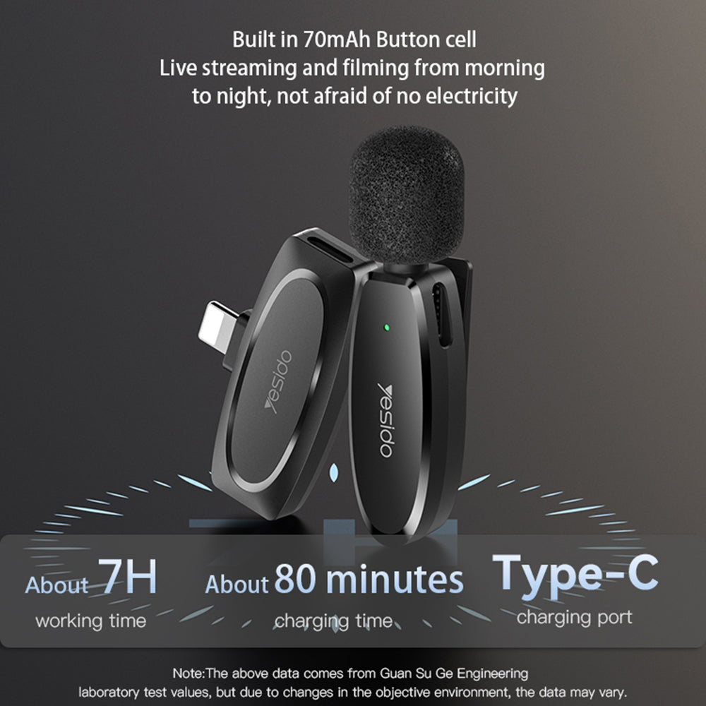 Lavalier Yesido KR15, USB-C / Lightning, Set 2 kosa, Črna