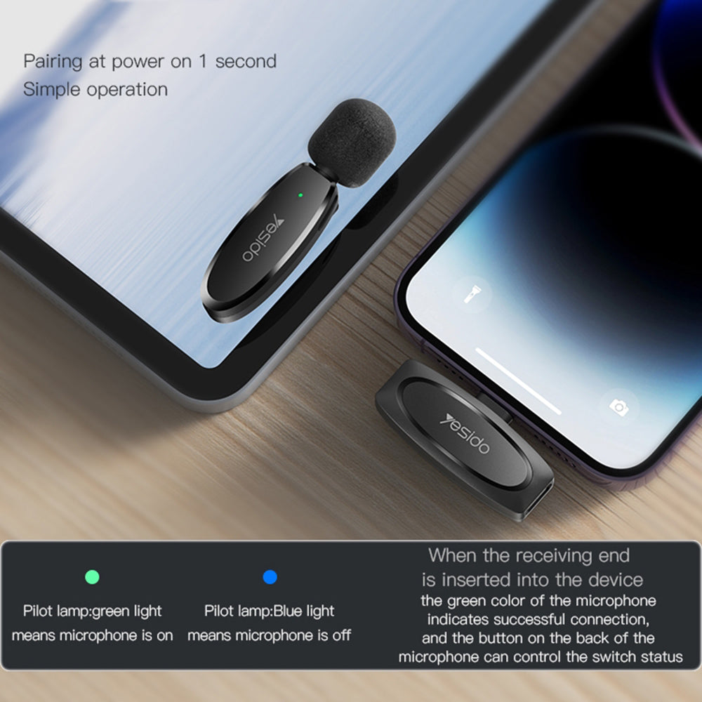Lavalier Yesido KR15, USB-C / Lightning, Set 2 kosa, Črna