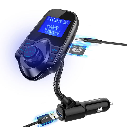 FM Bluetooth modulator Techsuit MFM4, 1 x USB-A - 1 x 3,5 mm - 1 x microSD, črn
