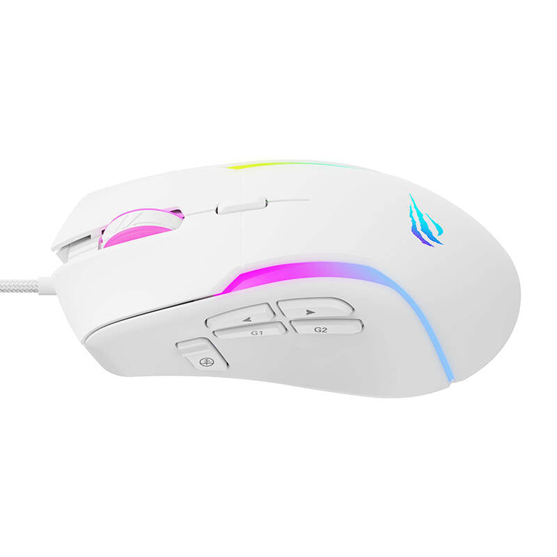Žična igralna miška USB HAVIT MS1033, RGB, 800DPI - 8000DPI, Bela