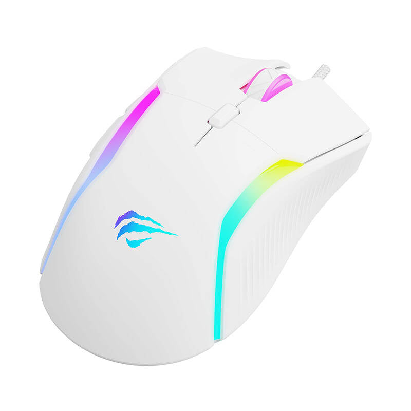 Žična igralna miška USB HAVIT MS1033, RGB, 800DPI - 8000DPI, Bela