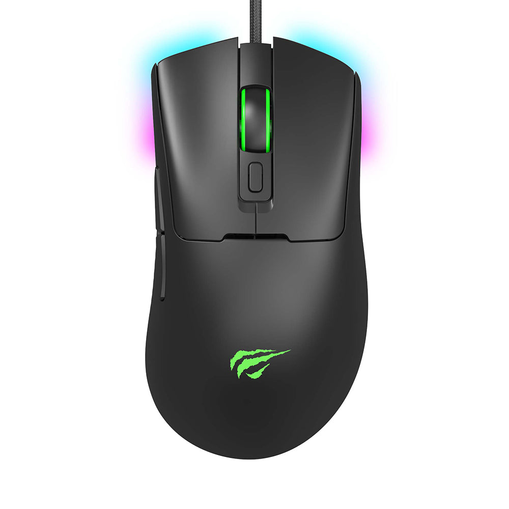 Miška za igranje na žico USB HAVIT MS966, RGB, 800DPI - 12000DPI, 1.6m, črna