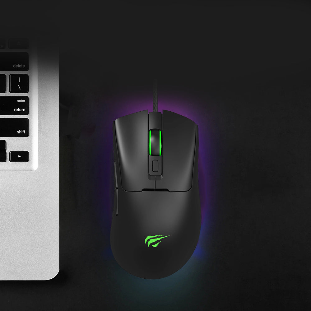 Miška za igranje na žico USB HAVIT MS966, RGB, 800DPI - 12000DPI, 1.6m, črna