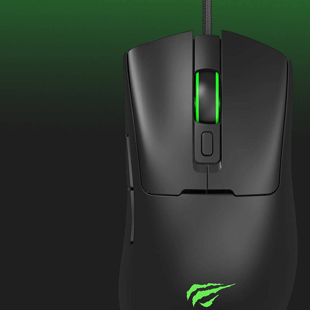 Miška za igranje na žico USB HAVIT MS966, RGB, 800DPI - 12000DPI, 1.6m, črna