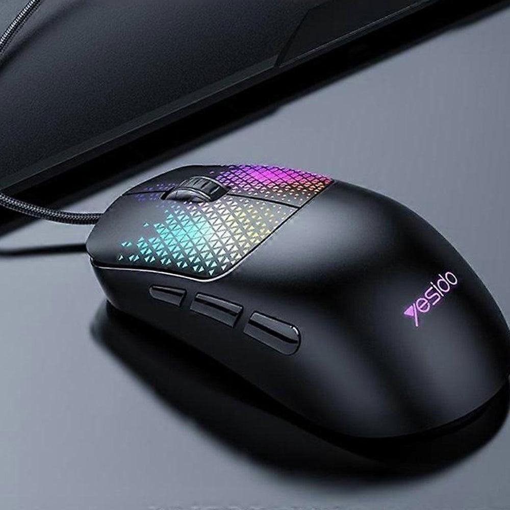 Žična igralna miška USB Yesido KB32, RGB, 7200DPI, črna