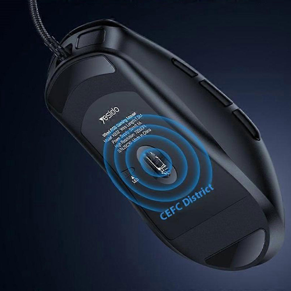 Žična igralna miška USB Yesido KB32, RGB, 7200DPI, črna