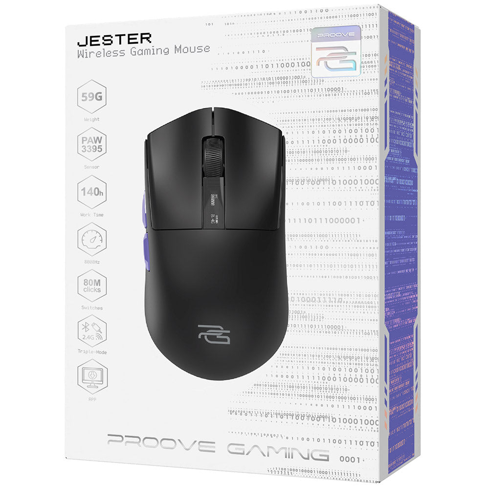 Brezžična igralna miška Proove Jester, 800DPI - 26000DPI, OLED zaslon, Črna WMJS00022001