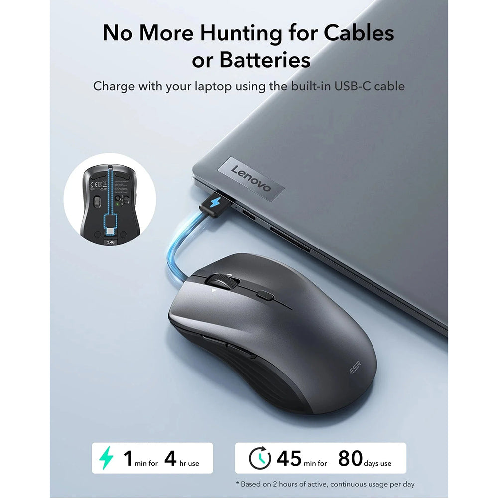 Brezžična miška ESR MagMouse, 800DPI - 4800DPI, BT / Wi-Fi, črna