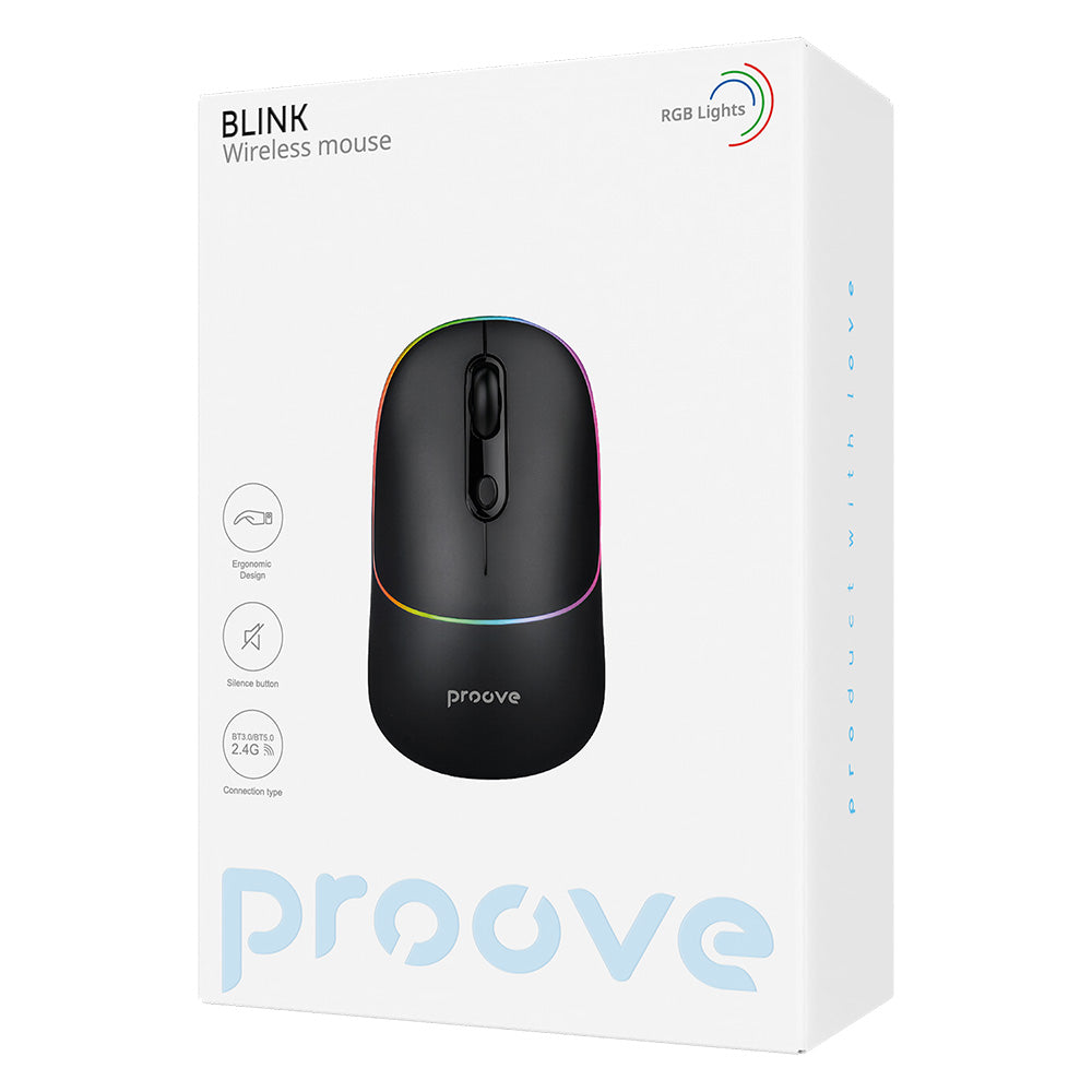Brezžična miška Proove Blink, RGB, 800DPI - 1600DPI, BT / Wi-Fi, Črna WMBL00002001