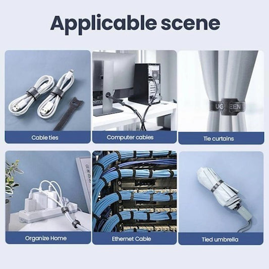 Organizator kablov UGREEN LP401, Velcro, Set 3 kosov, Črn
