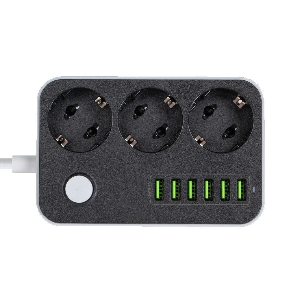 Podaljšek ColorWay, 3 x Schuko - 6 x USB-A, Črn