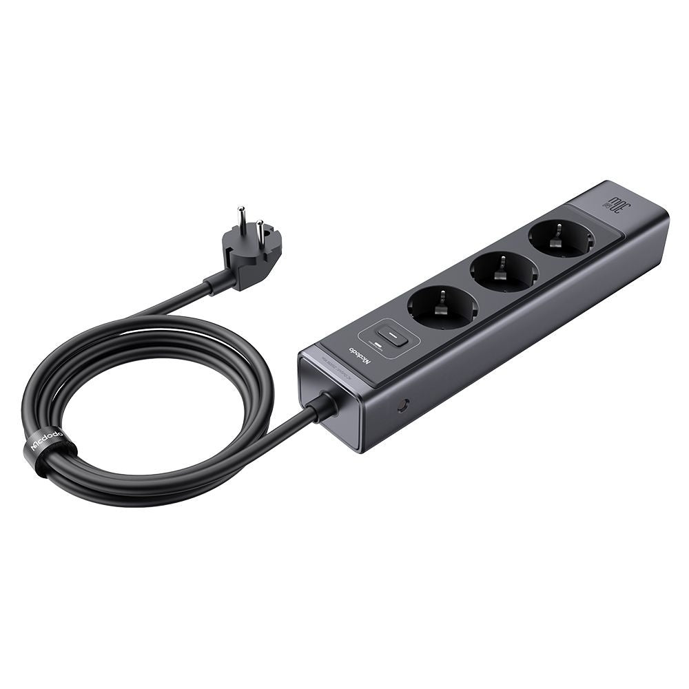 Podaljšek McDodo CH-0620, 3 x Schuko - 1 x USB-A - 2 x USB-C, Črn