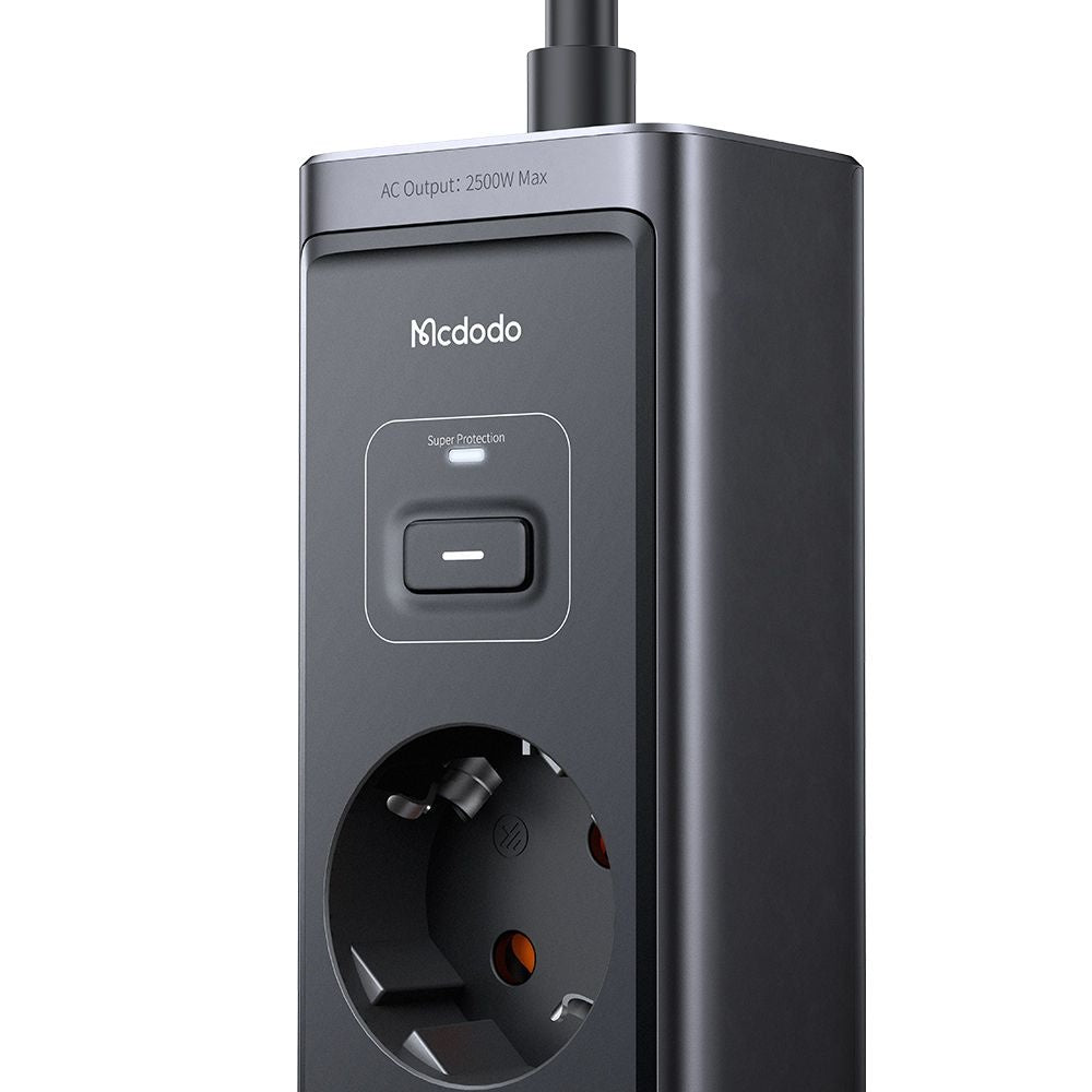 Podaljšek McDodo CH-0620, 3 x Schuko - 1 x USB-A - 2 x USB-C, Črn