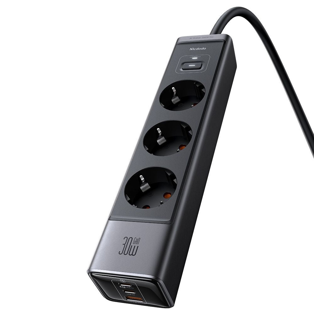 Podaljšek McDodo CH-0620, 3 x Schuko - 1 x USB-A - 2 x USB-C, Črn